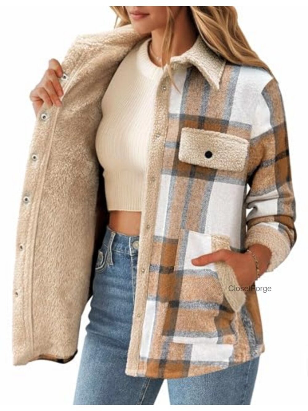 Fleece Lined Plaid Flannel Shacket Button Down Long Sleeve Fall Winter